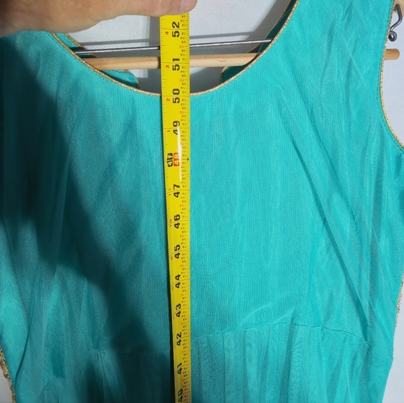 Unbranded Aqua & Gold M Anarkali  Women's Net Dress W/ Matching Scarf - Picture 6 of 8
